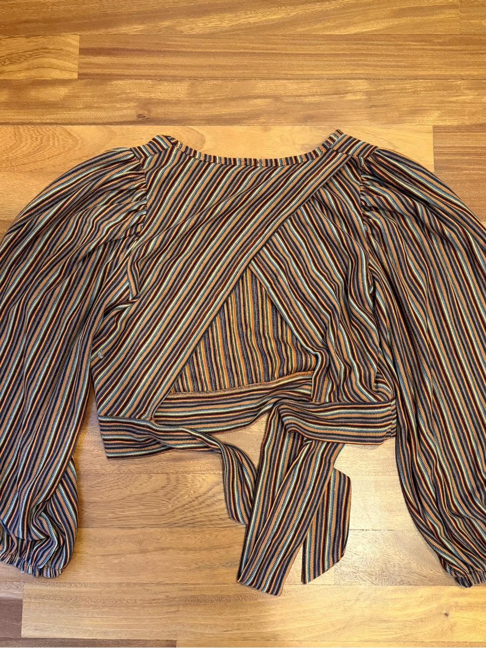 Free People Striped Open-Back Blouse in Brown and Rust - Picture 2 of 3